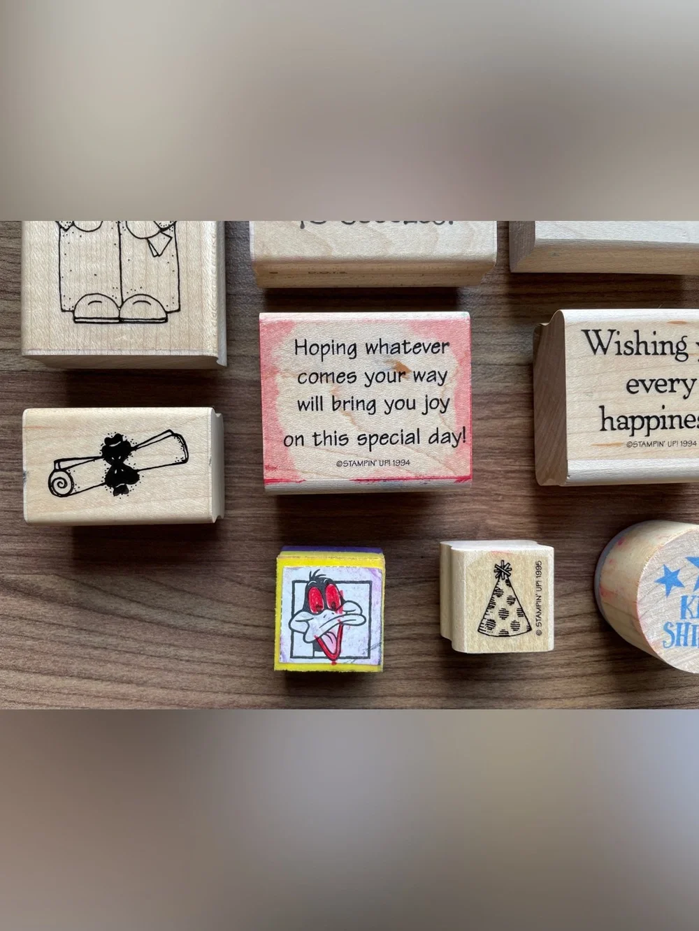 Vintage Stampin Up Wooden Stamp Lot - Milestone Celebration Graduation